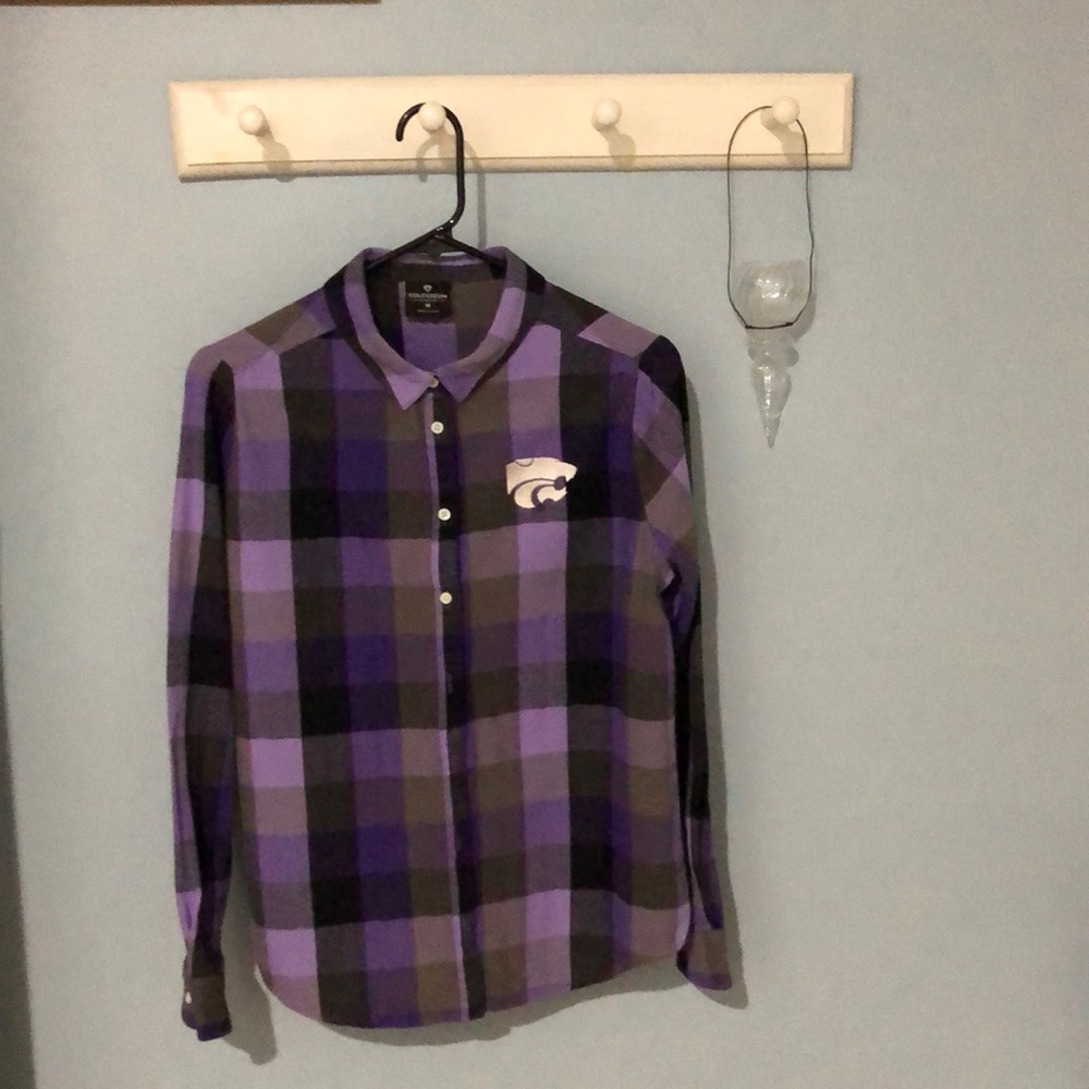 Womens K State purple plaid long sleeve shirt.